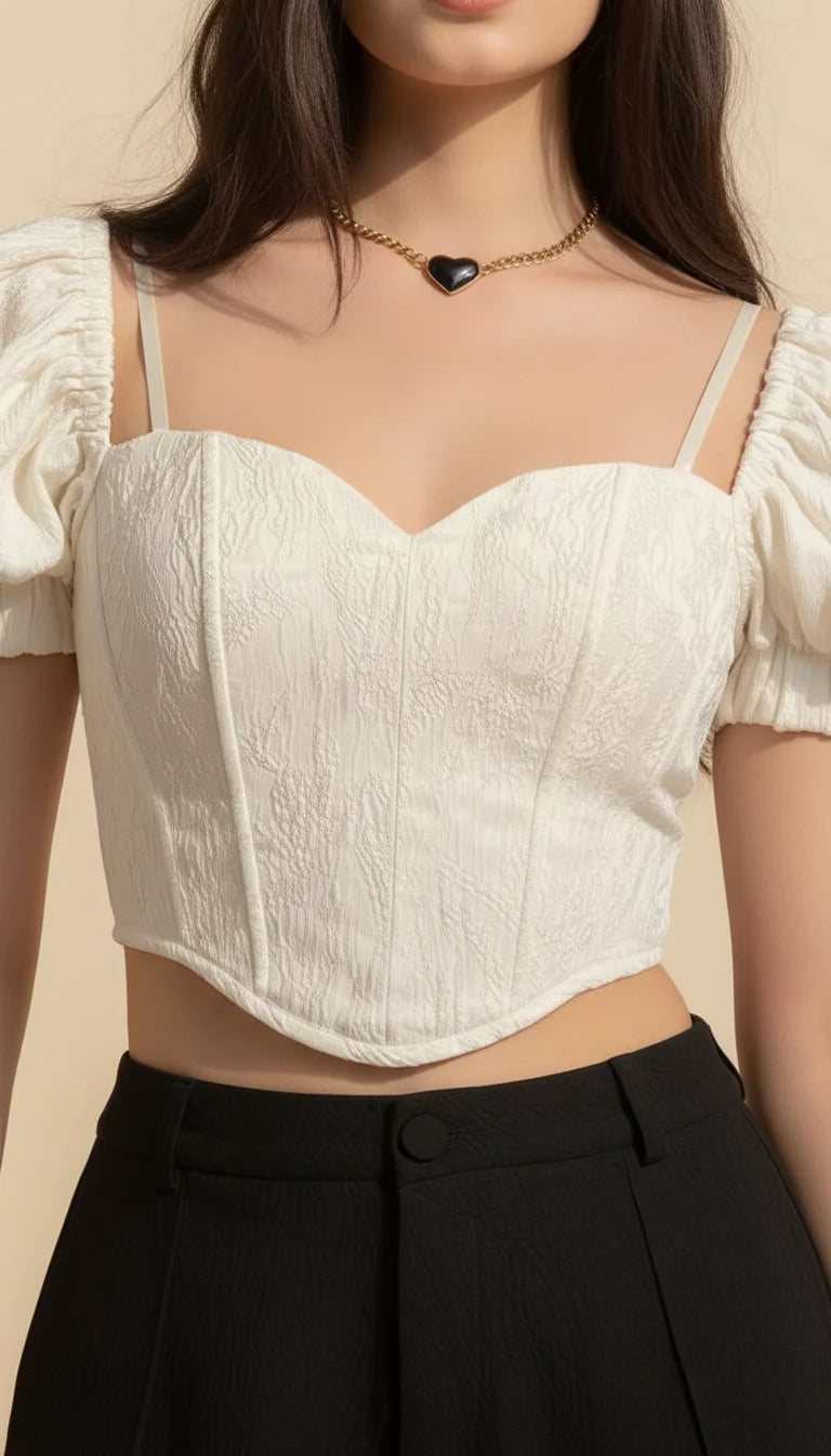 Top Corset Manches Bouffantes Texturé - Vue face