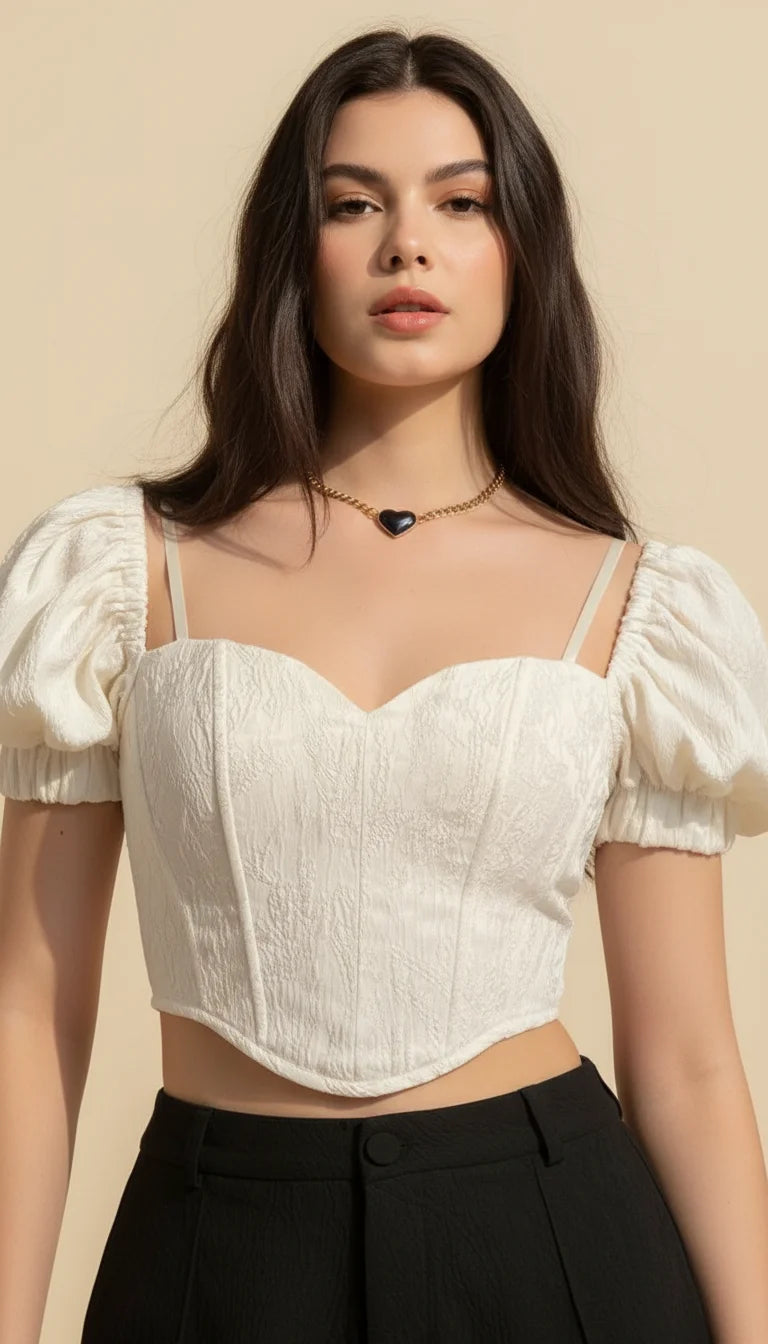 Top Corset Manches Bouffantes Texturé - Vue principale