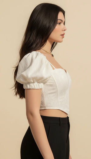 Top Corset Manches Bouffantes Texturé - Vue profil