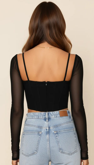 Top Corset Manches Résille Noir - Vue dos