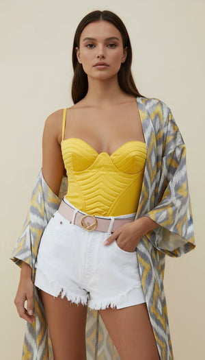 Top Corset Matelassé Jaune Vif - Vue principale