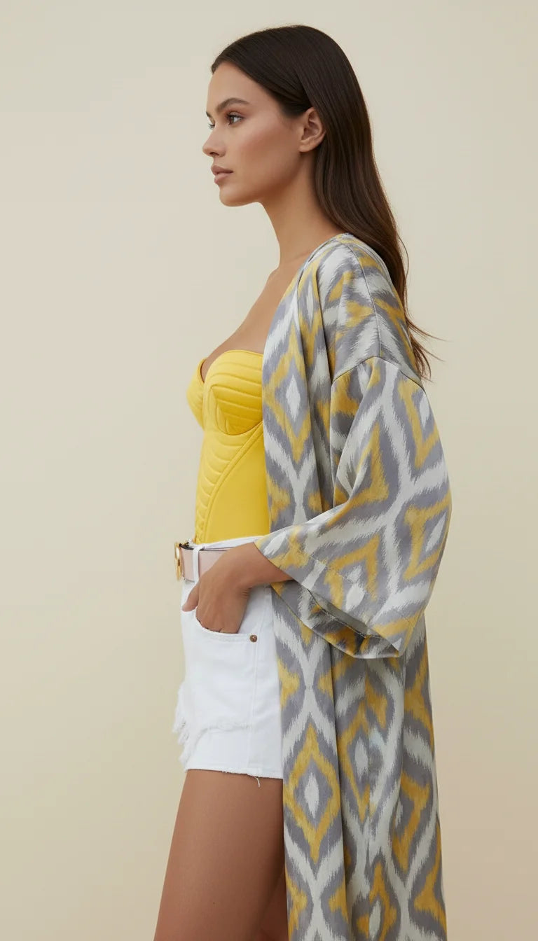 Top Corset Matelassé Jaune Vif - Vue profil