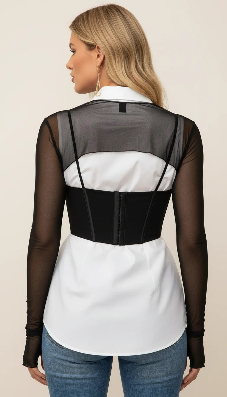 Top Corset Mesh Manches Longues - Vue dos