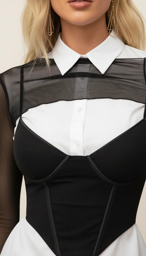 Top Corset Mesh Manches Longues - Vue face