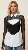 Top Corset Mesh Manches Longues