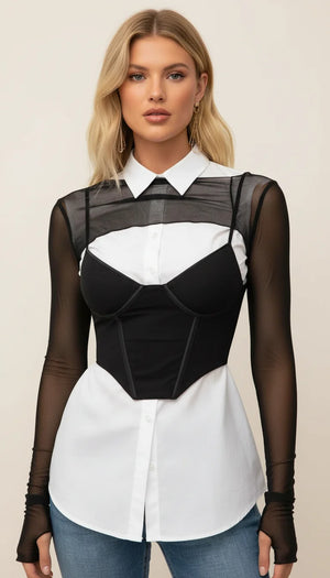 Top Corset Mesh Manches Longues - Vue principale