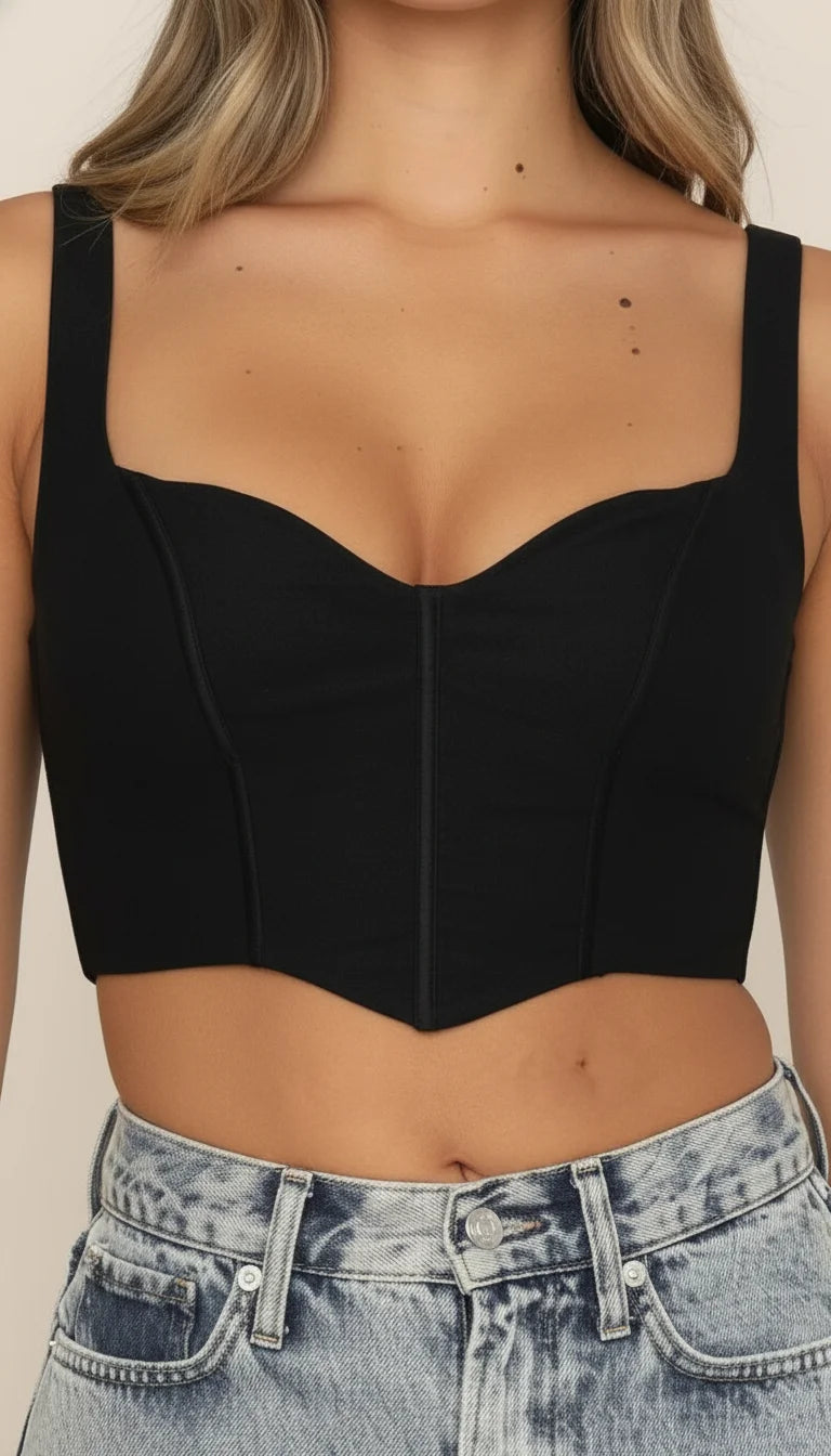 Top Corset Noir Cœur - Vue face
