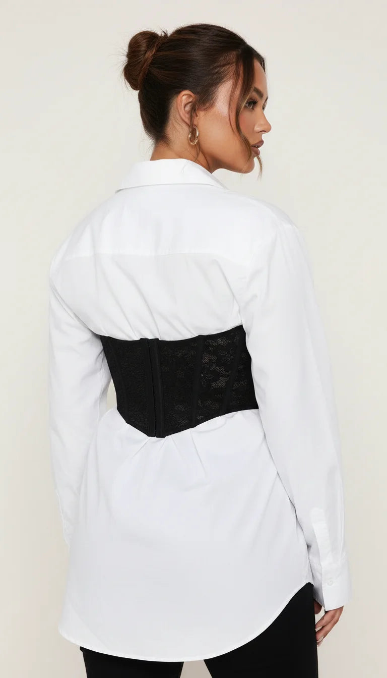 Top Corset Noir Manche Longue - Vue dos