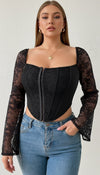 Top Corset Noir Manches Dentelle