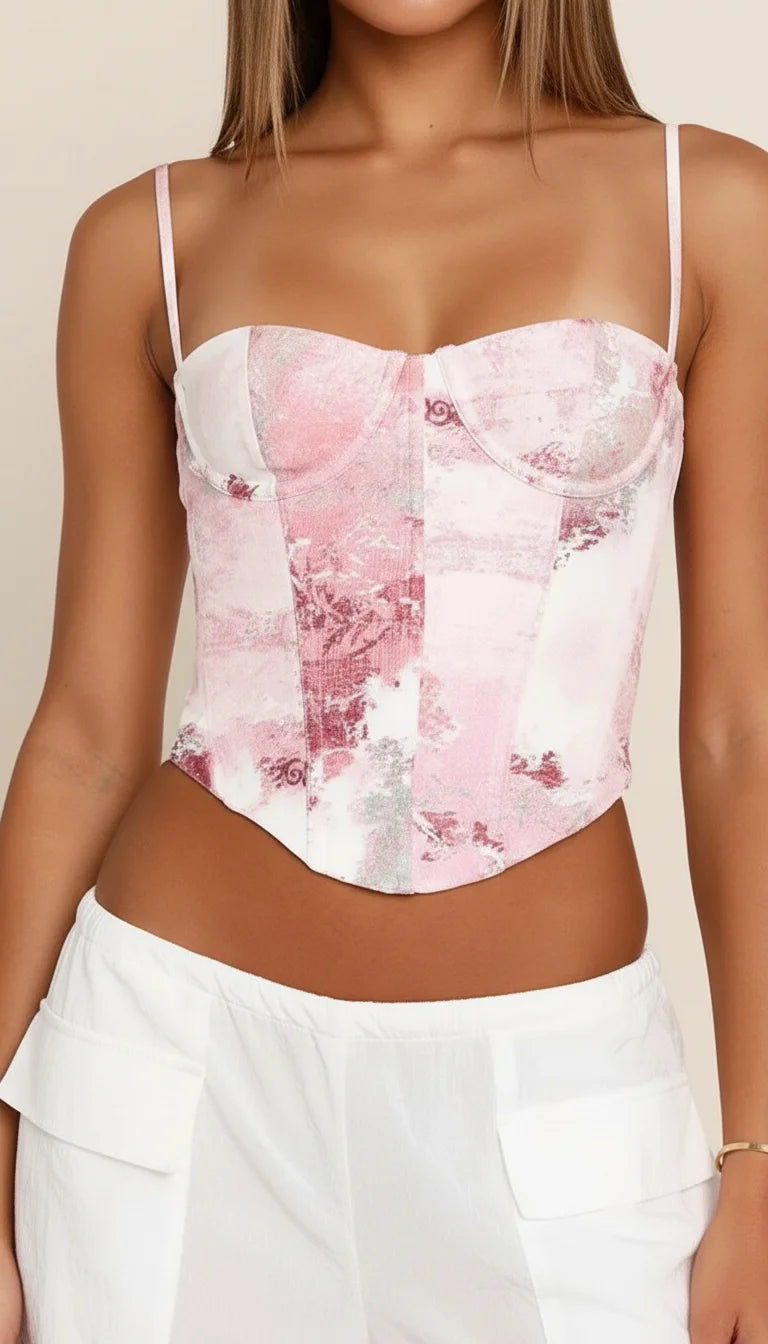 Top Corset Peinture Rose - Vue face