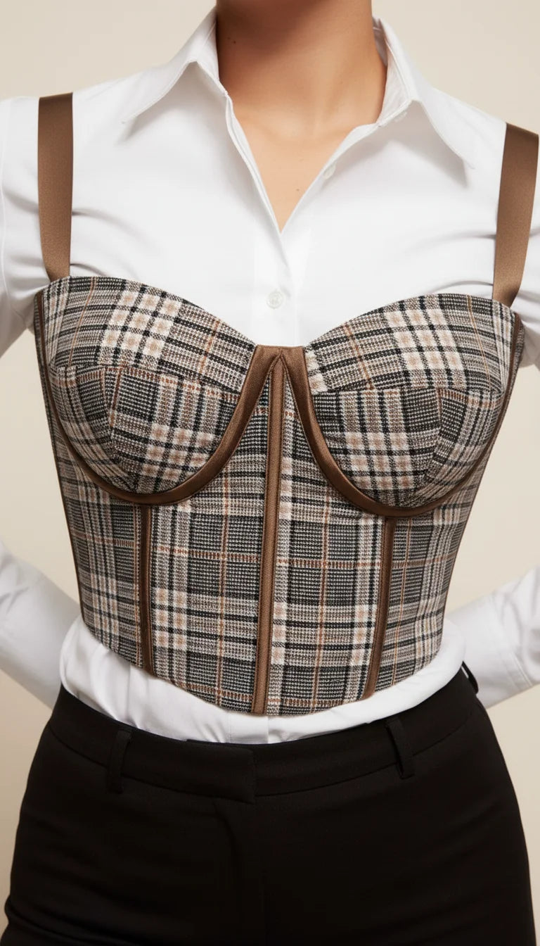 Top Corset Plaid Rétro - Vue face