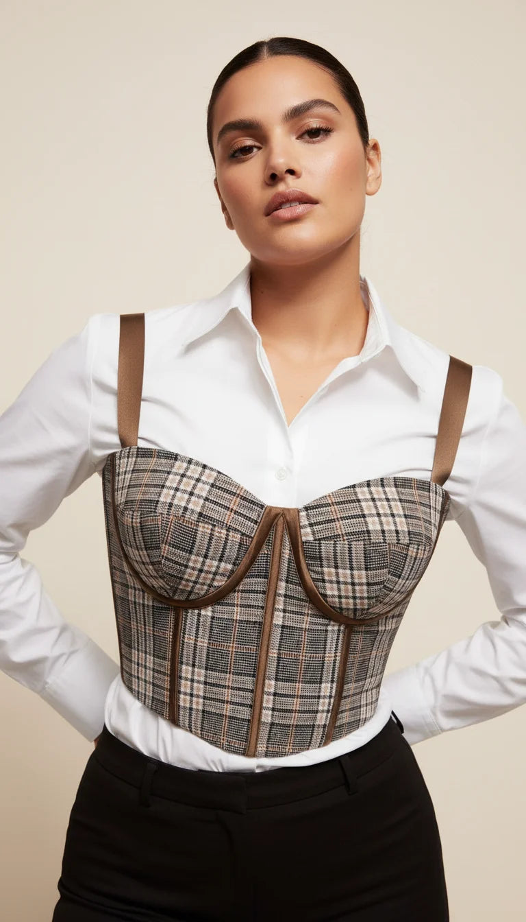 Top Corset Plaid Rétro - Vue principale
