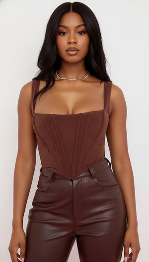 Top Corset Structuré Marron Chocolat - Vue principale