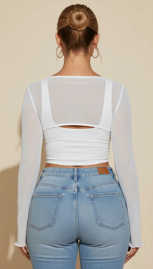 Top Corset Superposé Résille Blanc - Vue dos