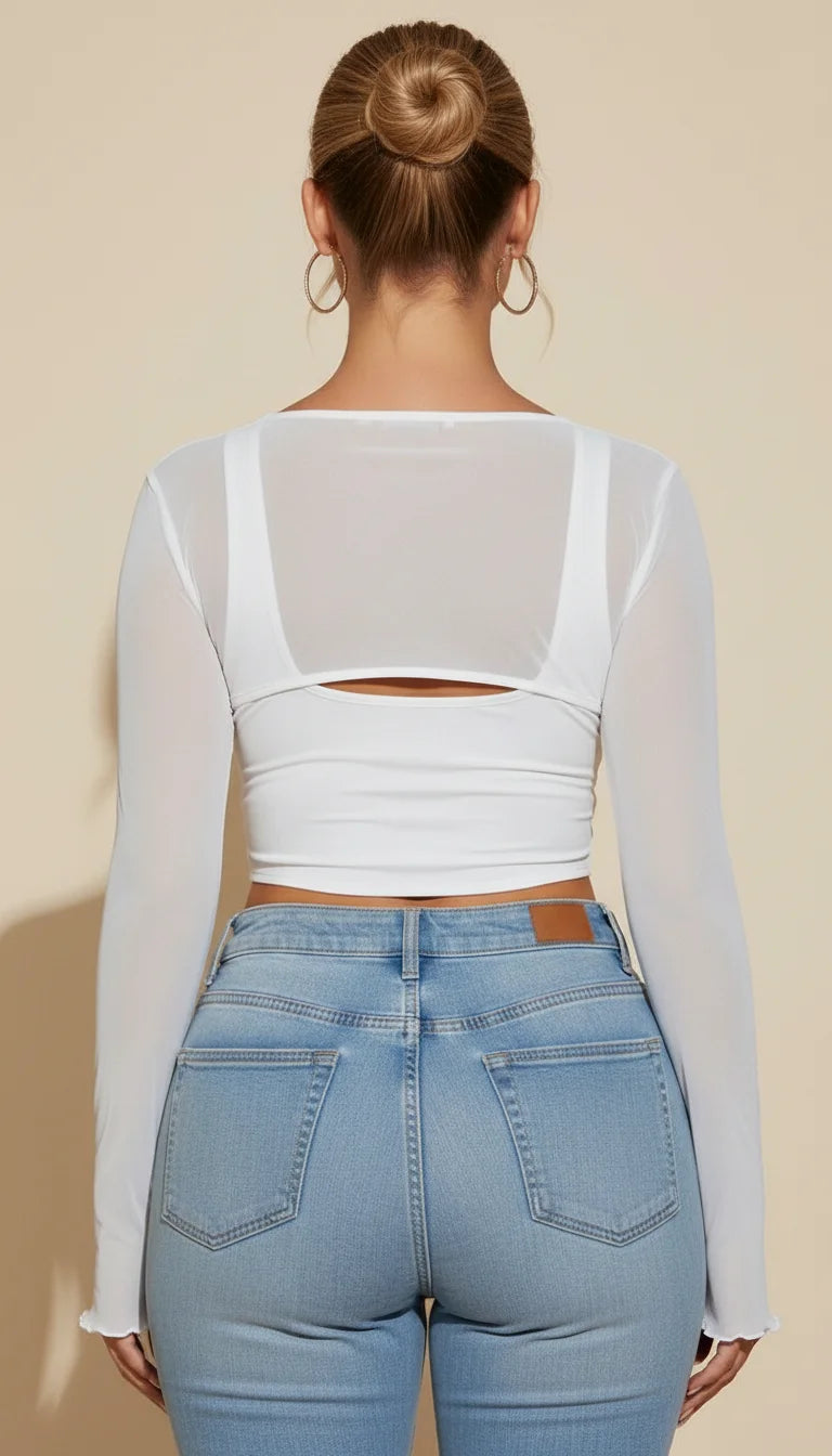 Top Corset Superposé Résille Blanc - Vue dos