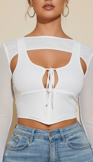 Top Corset Superposé Résille Blanc - Vue face
