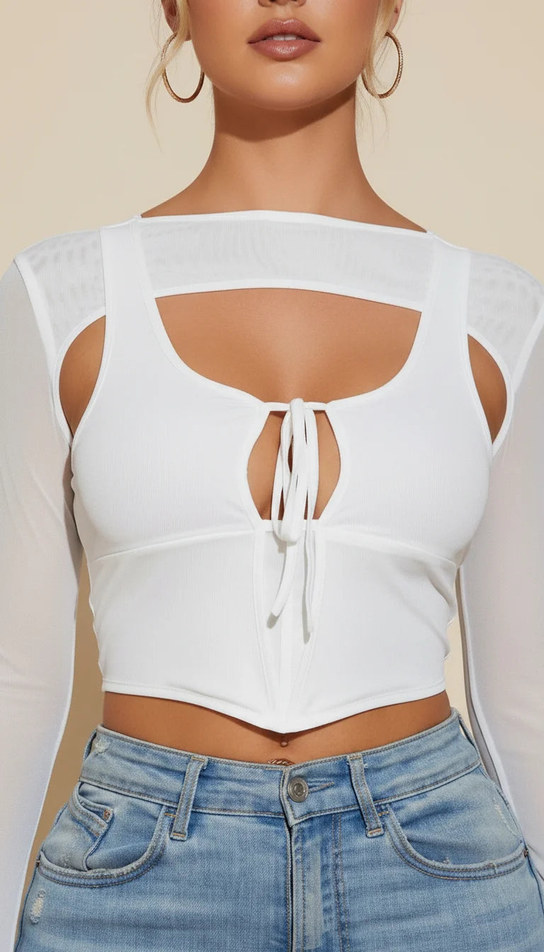 Top Corset Superposé Résille Blanc - Vue face