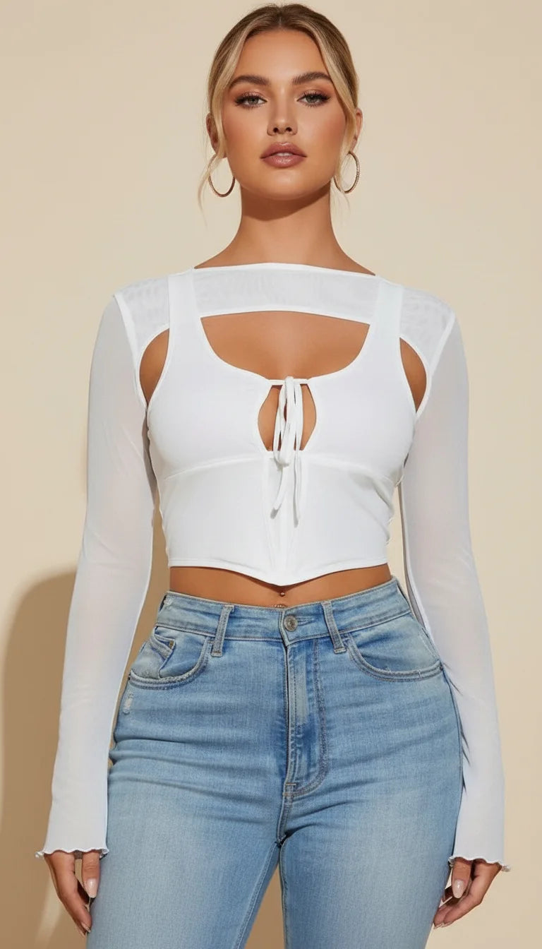 Top Corset Superposé Résille Blanc