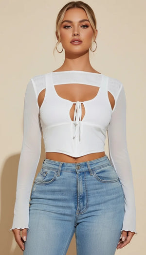 Top Corset Superposé Résille Blanc - Vue principale