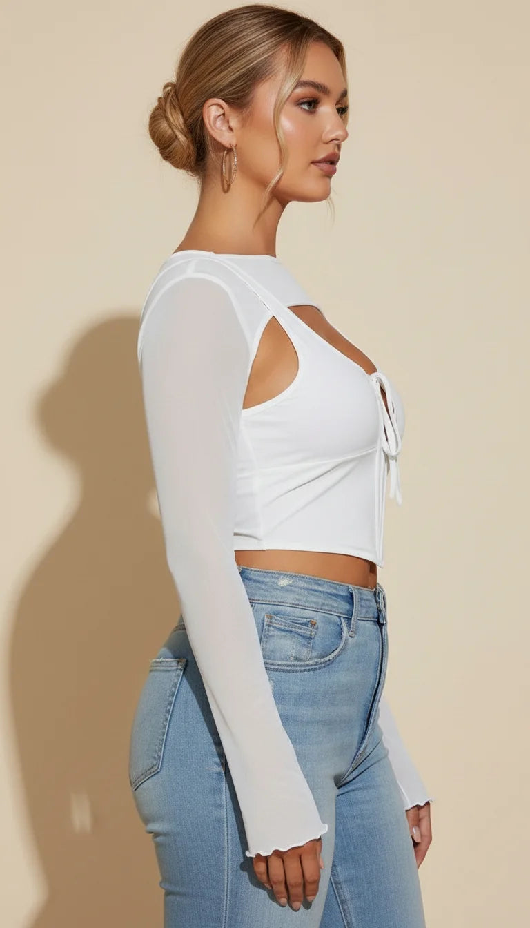 Top Corset Superposé Résille Blanc - Vue profil