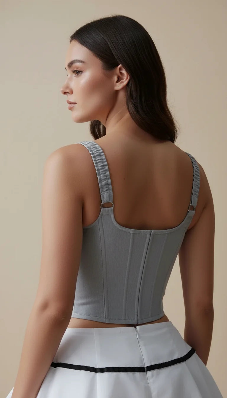 Top Corset Texturé Gris - Vue dos
