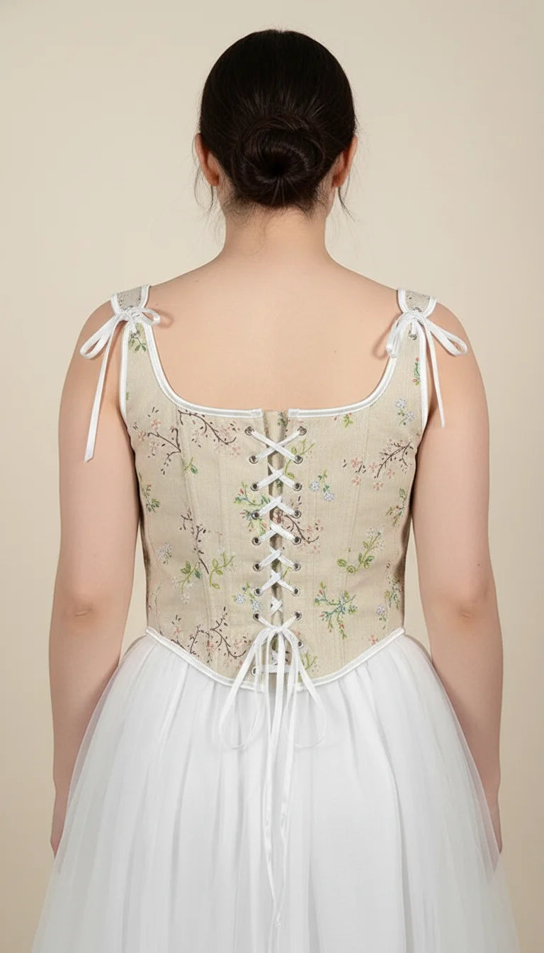 Top Corset Vintage Écru Fleuri - Vue dos