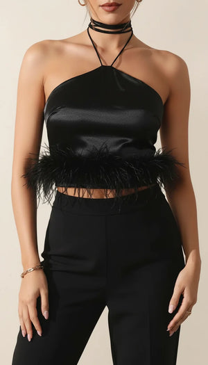 Top Halter Satin Plumes - Vue face