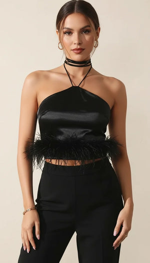 Top Halter Satin Plumes - Vue principale